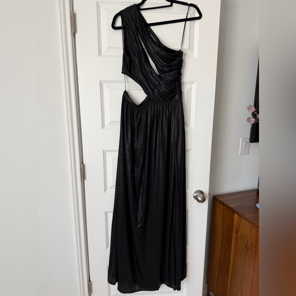 Retrofete Black One-Shoulder Cutout Evening Gown